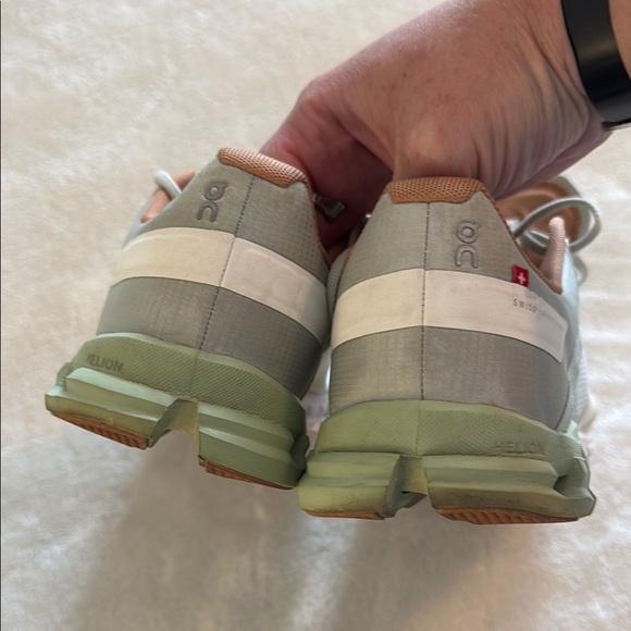 On Running Cream and Green Athletic Shoes - Picture 8 of 11